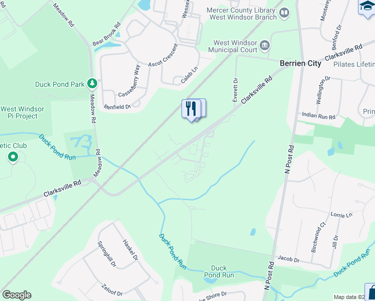 map of restaurants, bars, coffee shops, grocery stores, and more near 5134 Kaitlyn Court in West Windsor Township