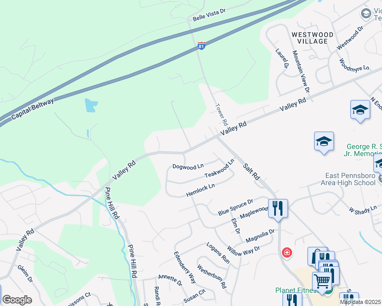 map of restaurants, bars, coffee shops, grocery stores, and more near 1014 Valley Street in Cumberland County