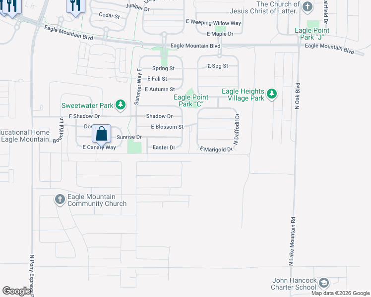 map of restaurants, bars, coffee shops, grocery stores, and more near 3566 Easter Drive in Eagle Mountain