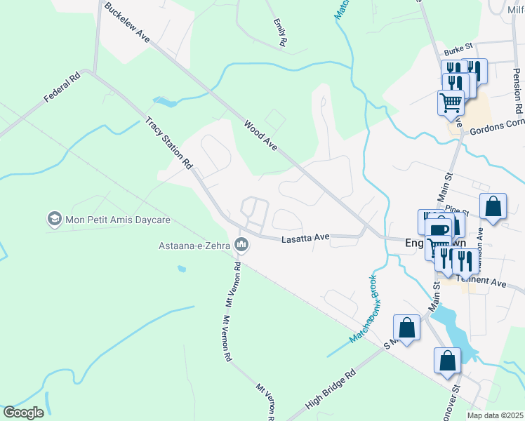 map of restaurants, bars, coffee shops, grocery stores, and more near 57 English Club Drive in Englishtown