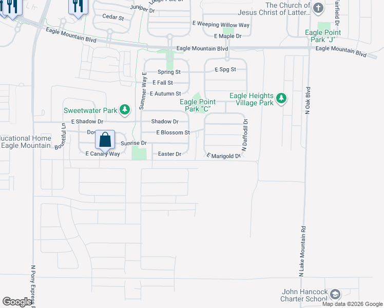 map of restaurants, bars, coffee shops, grocery stores, and more near 3566 Easter Drive in Eagle Mountain