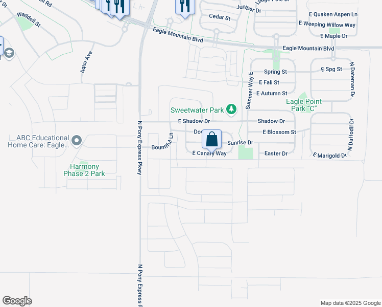 map of restaurants, bars, coffee shops, grocery stores, and more near 1728 Sunrise Drive in Eagle Mountain
