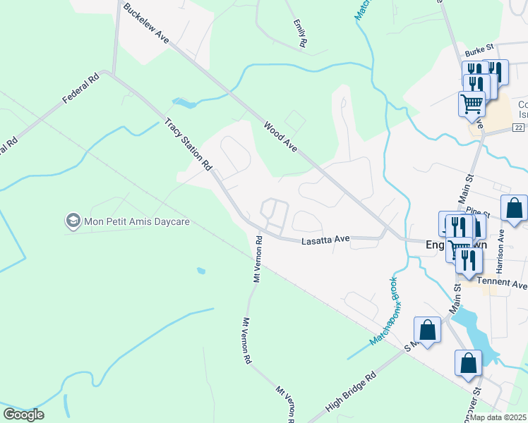 map of restaurants, bars, coffee shops, grocery stores, and more near 24 English Club Drive in Englishtown