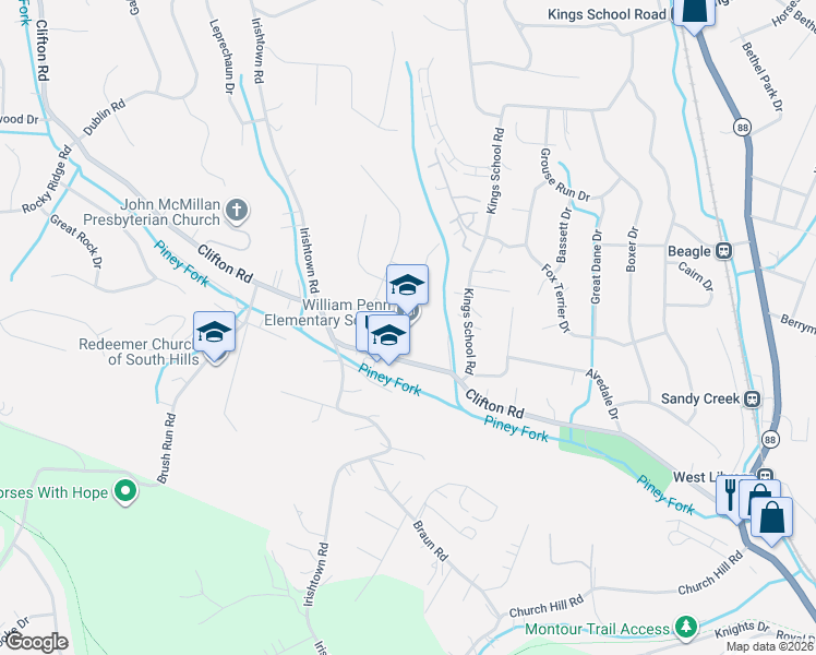 map of restaurants, bars, coffee shops, grocery stores, and more near 105 Woodlet Lane in Bethel Park