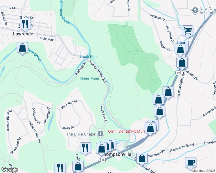 map of restaurants, bars, coffee shops, grocery stores, and more near Montour Trail in Canonsburg