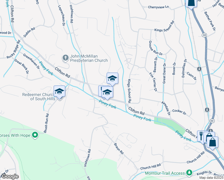 map of restaurants, bars, coffee shops, grocery stores, and more near 110 Woodlet Lane in Bethel Park