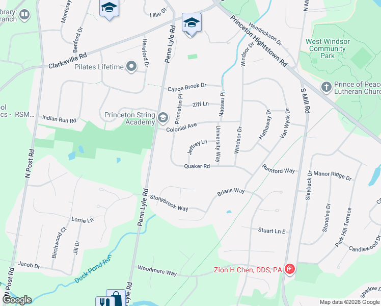 map of restaurants, bars, coffee shops, grocery stores, and more near in West Windsor Township