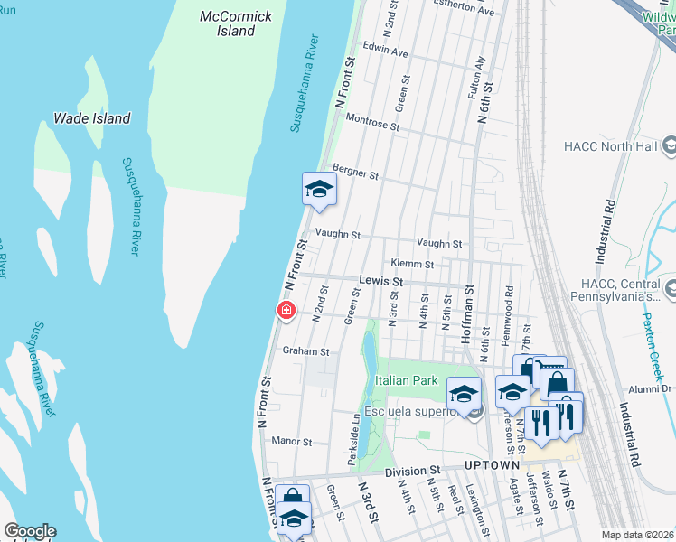 map of restaurants, bars, coffee shops, grocery stores, and more near 3221 North 2nd Street in Harrisburg