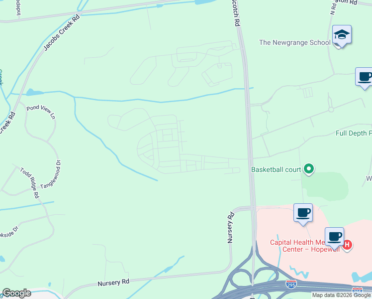 map of restaurants, bars, coffee shops, grocery stores, and more near 423 Scotch Road in Hopewell Township