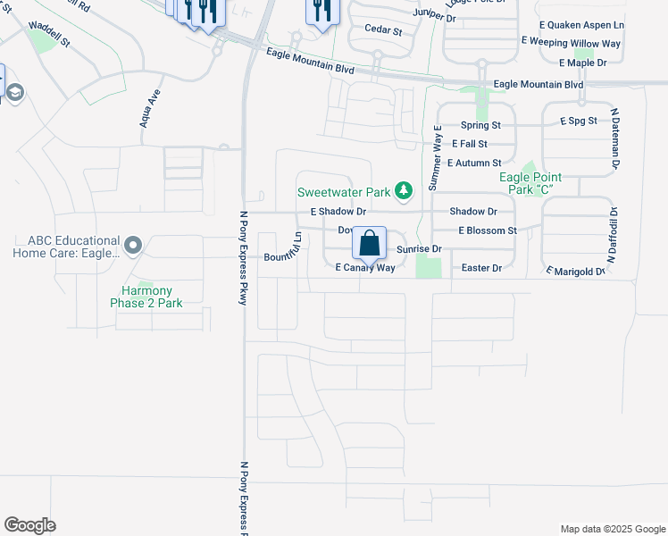 map of restaurants, bars, coffee shops, grocery stores, and more near 1728 Sunrise Drive in Eagle Mountain