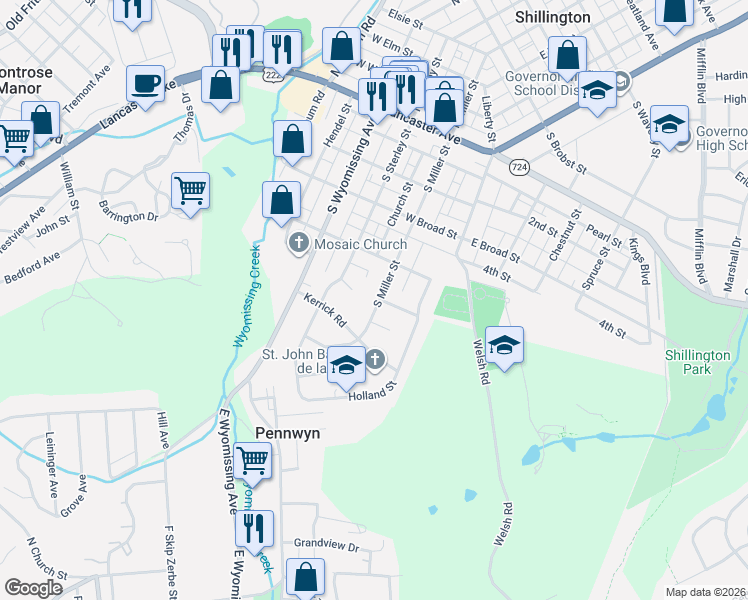 map of restaurants, bars, coffee shops, grocery stores, and more near 106 Rose Court in Shillington
