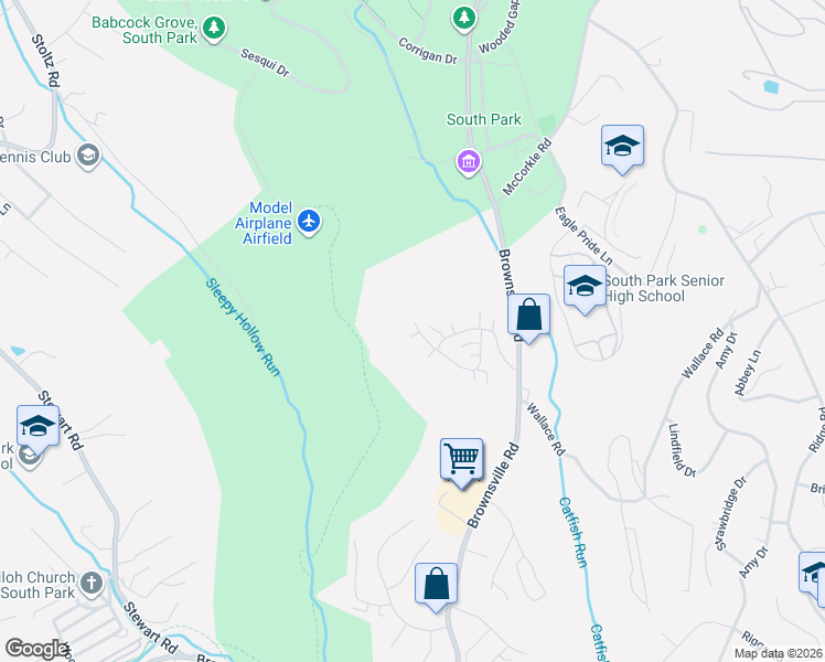 map of restaurants, bars, coffee shops, grocery stores, and more near 1484 Greenbriar Drive in South Park Township