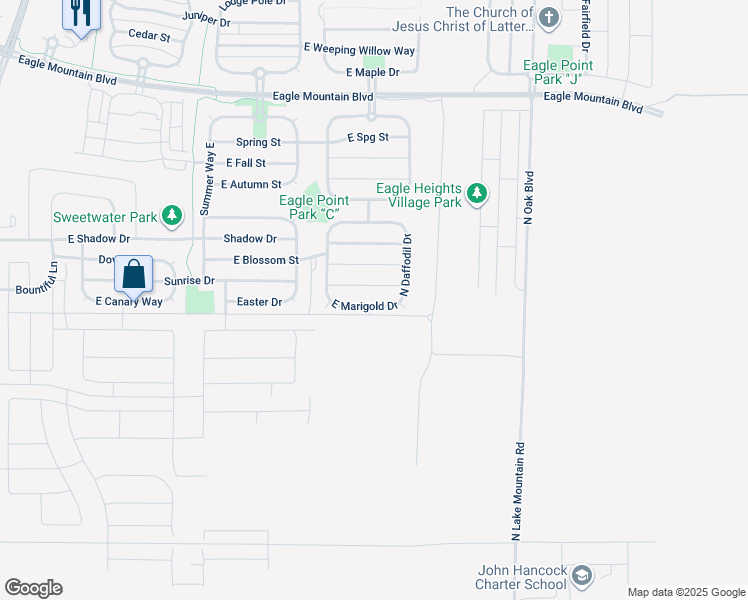 map of restaurants, bars, coffee shops, grocery stores, and more near 2347 East Marigold Drive in Eagle Mountain