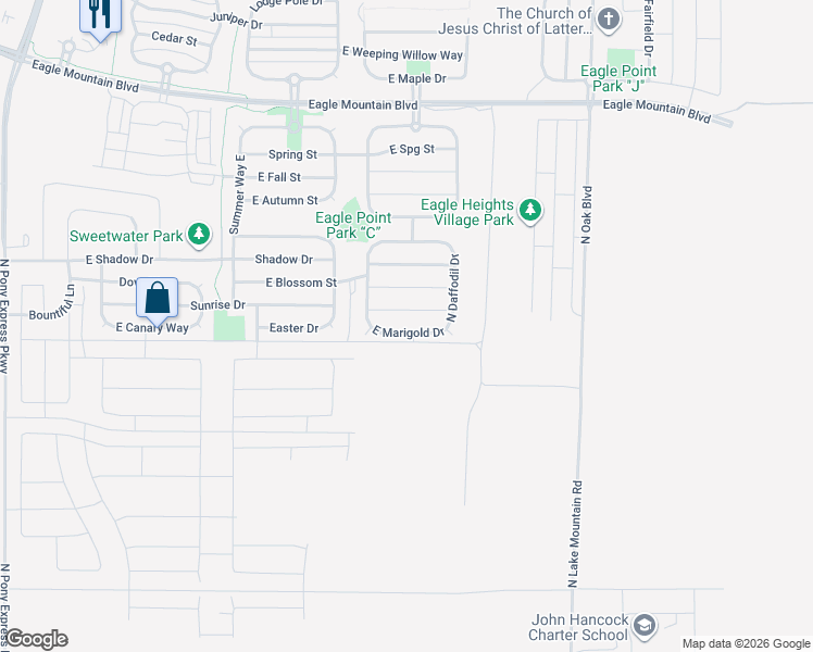 map of restaurants, bars, coffee shops, grocery stores, and more near 2317 East Marigold Drive in Eagle Mountain