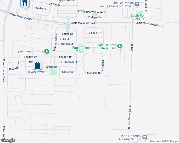 map of restaurants, bars, coffee shops, grocery stores, and more near 2287 East Marigold Drive in Eagle Mountain