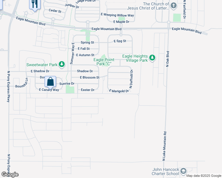 map of restaurants, bars, coffee shops, grocery stores, and more near 2267 East Marigold Drive in Eagle Mountain