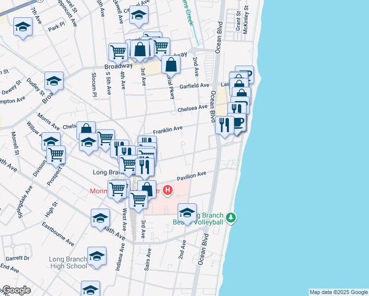 map of restaurants, bars, coffee shops, grocery stores, and more near 501 Villa Drive in Long Branch