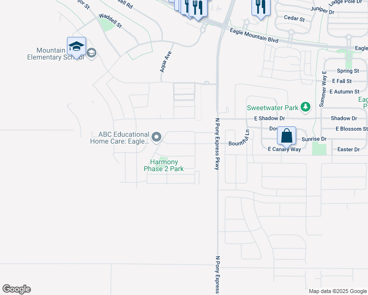 map of restaurants, bars, coffee shops, grocery stores, and more near 1328 East Rachel Way in Eagle Mountain