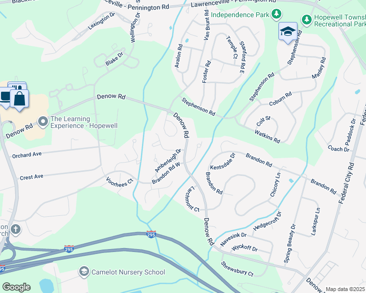 map of restaurants, bars, coffee shops, grocery stores, and more near 517 Amberleigh Drive in Pennington