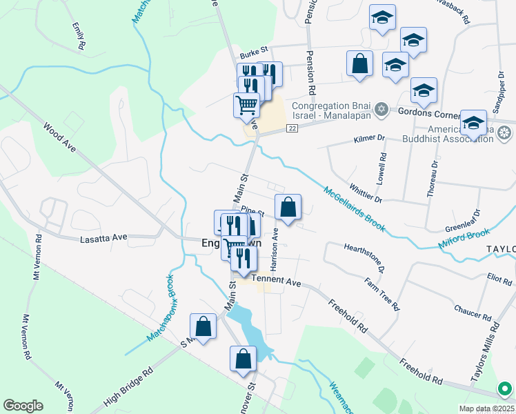 map of restaurants, bars, coffee shops, grocery stores, and more near 4 Pine Street in Englishtown