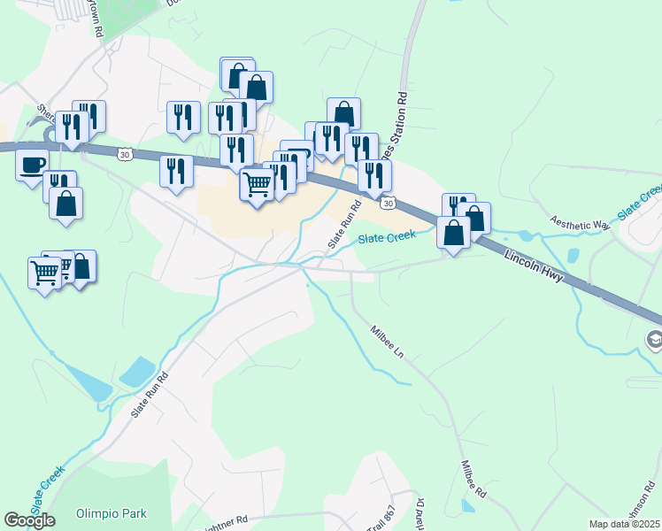 map of restaurants, bars, coffee shops, grocery stores, and more near 1 Willowbrook Drive in Greensburg