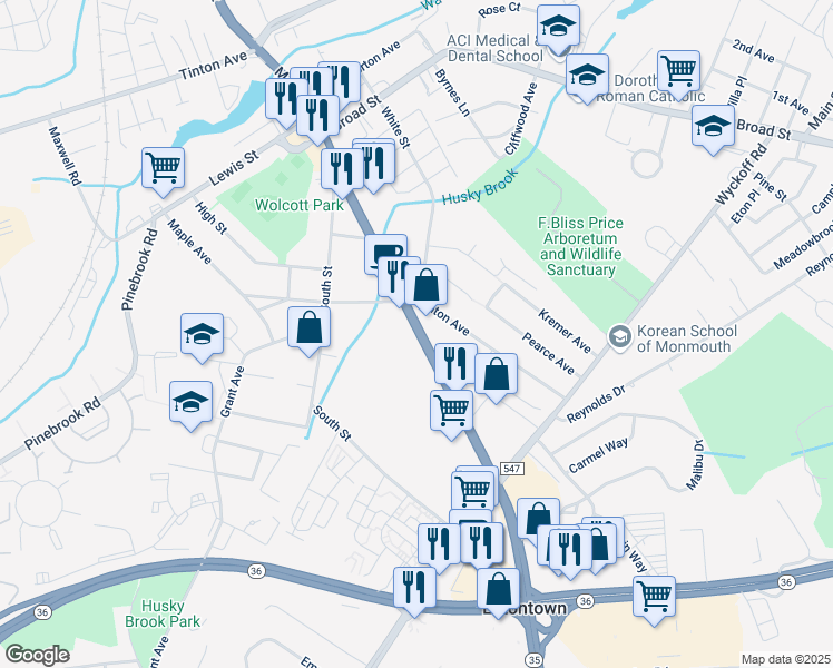map of restaurants, bars, coffee shops, grocery stores, and more near 6637 New Jersey 35 in Eatontown