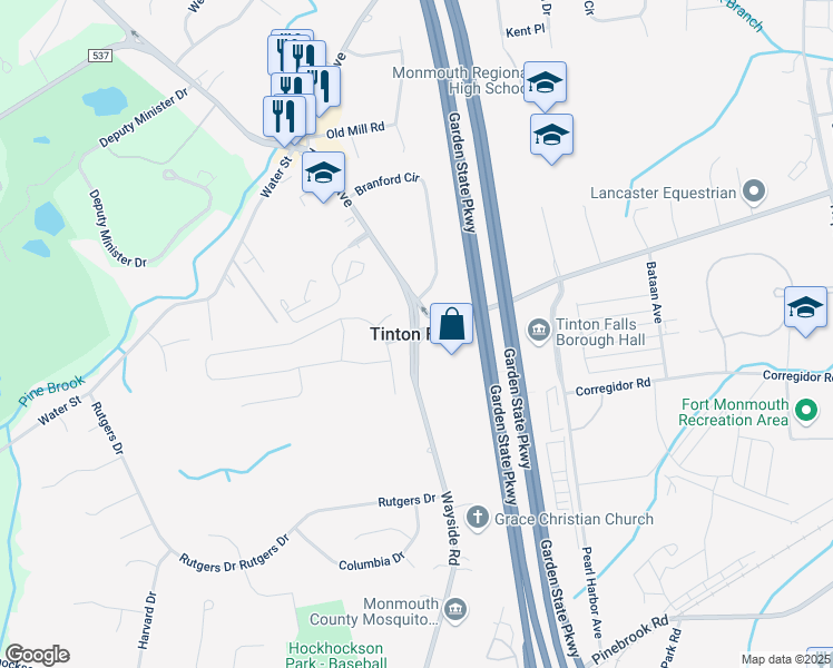 map of restaurants, bars, coffee shops, grocery stores, and more near in Tinton Falls