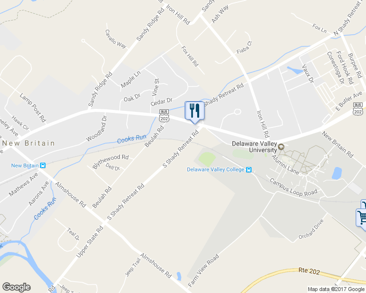 map of restaurants, bars, coffee shops, grocery stores, and more near 110 South Shady Retreat Road in Doylestown