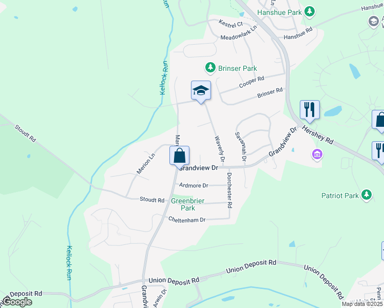 map of restaurants, bars, coffee shops, grocery stores, and more near 7 Margate Drive in Hummelstown