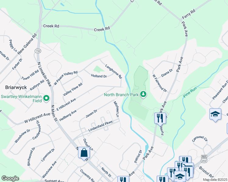map of restaurants, bars, coffee shops, grocery stores, and more near 100 Hellberg Avenue in Chalfont