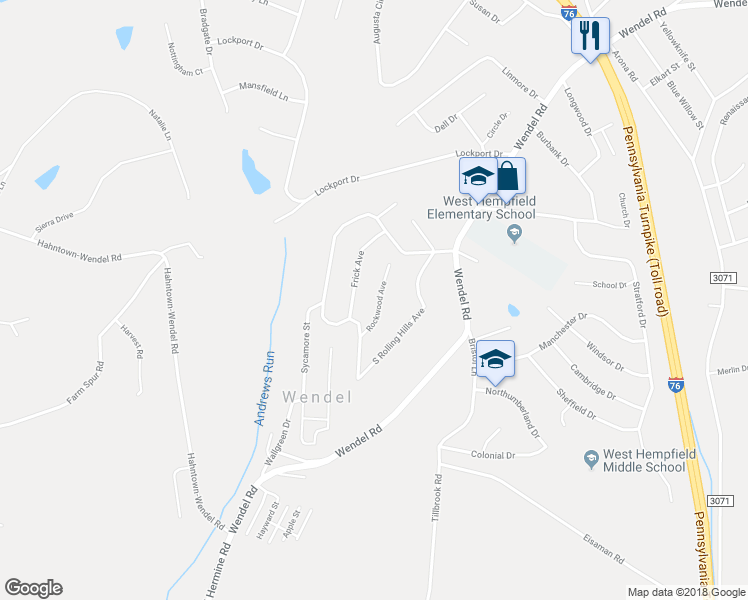 map of restaurants, bars, coffee shops, grocery stores, and more near 109 Rockwood Avenue in Irwin