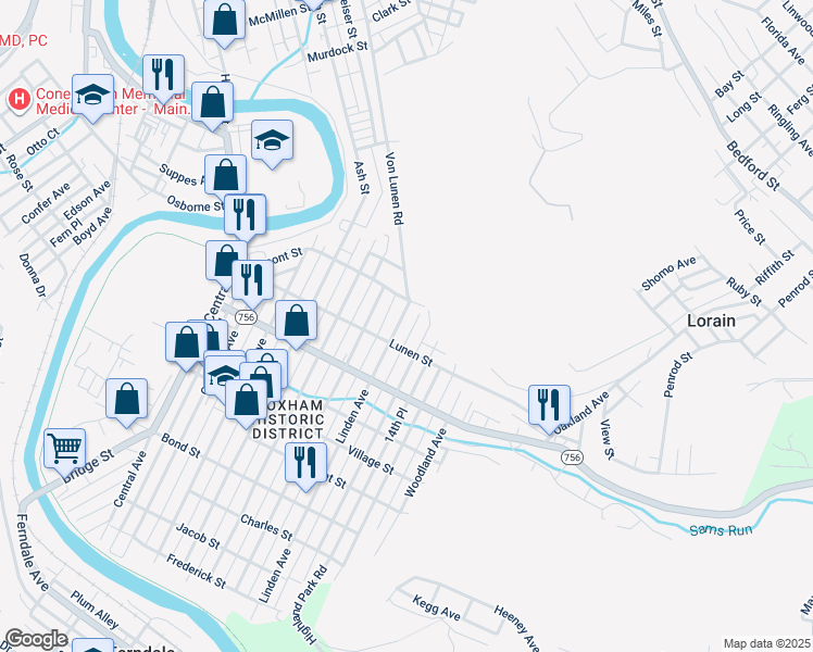 map of restaurants, bars, coffee shops, grocery stores, and more near 324 Linden Avenue in Johnstown