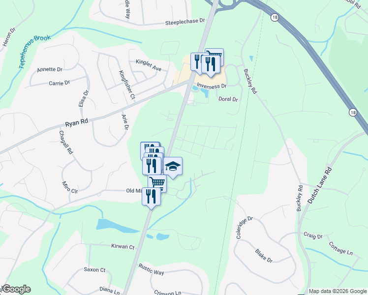 map of restaurants, bars, coffee shops, grocery stores, and more near 91-113 South Main Street in Marlboro Township