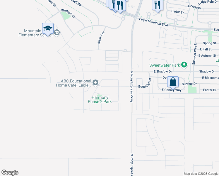 map of restaurants, bars, coffee shops, grocery stores, and more near 1328 East Rachel Way in Eagle Mountain