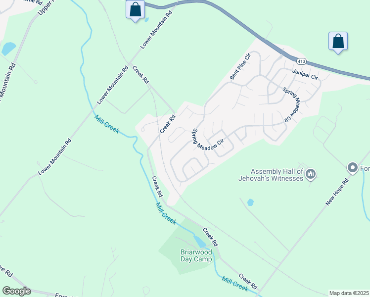 map of restaurants, bars, coffee shops, grocery stores, and more near 369 Countryside Circle in New Hope
