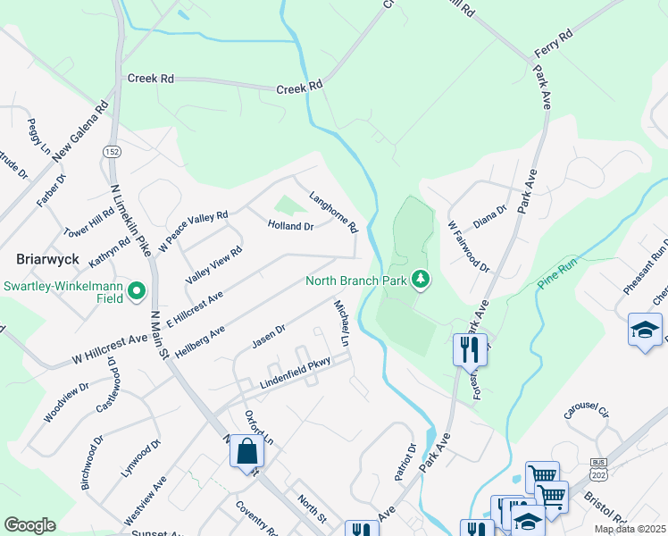 map of restaurants, bars, coffee shops, grocery stores, and more near 100 Hellberg Avenue in Chalfont