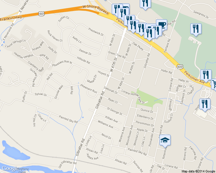 map of restaurants, bars, coffee shops, grocery stores, and more near 499 Gibraltar Road in Reading