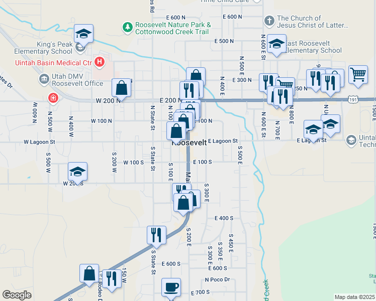 map of restaurants, bars, coffee shops, grocery stores, and more near in Roosevelt