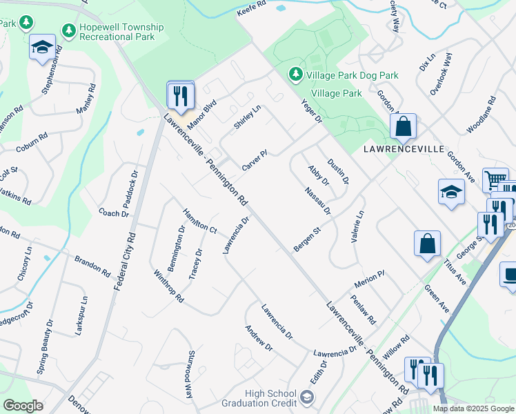map of restaurants, bars, coffee shops, grocery stores, and more near 128 Lawrenceville - Pennington Road in Trenton