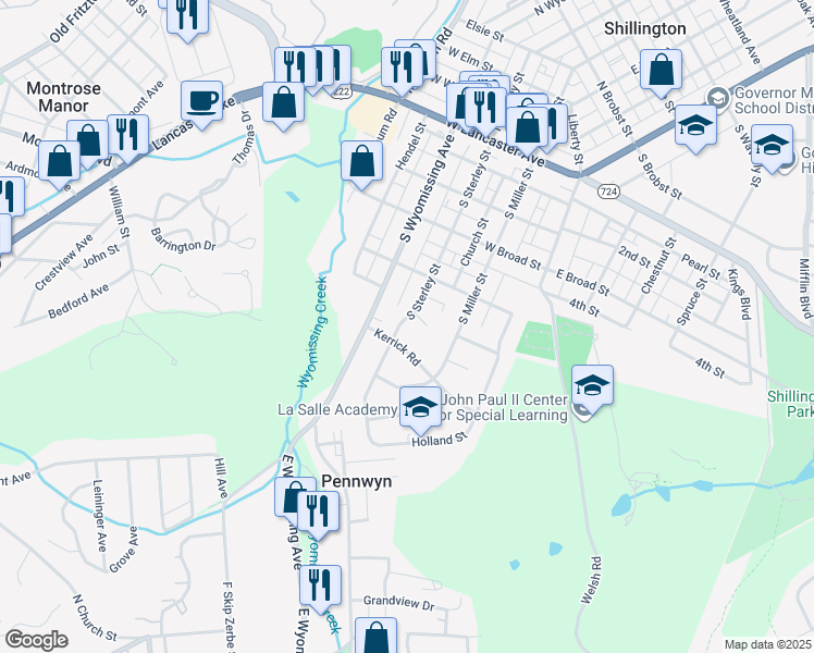 map of restaurants, bars, coffee shops, grocery stores, and more near 345 South Sterley Street in Shillington