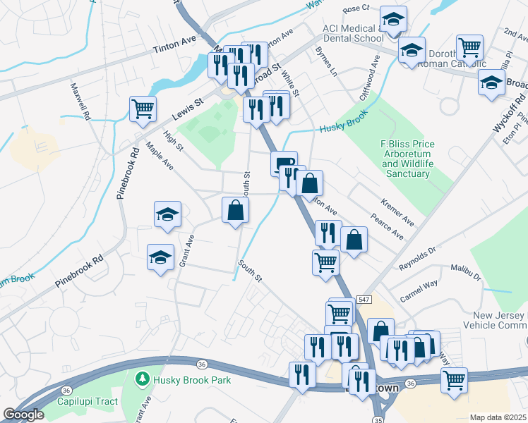 map of restaurants, bars, coffee shops, grocery stores, and more near 84 Clinton Avenue in Eatontown
