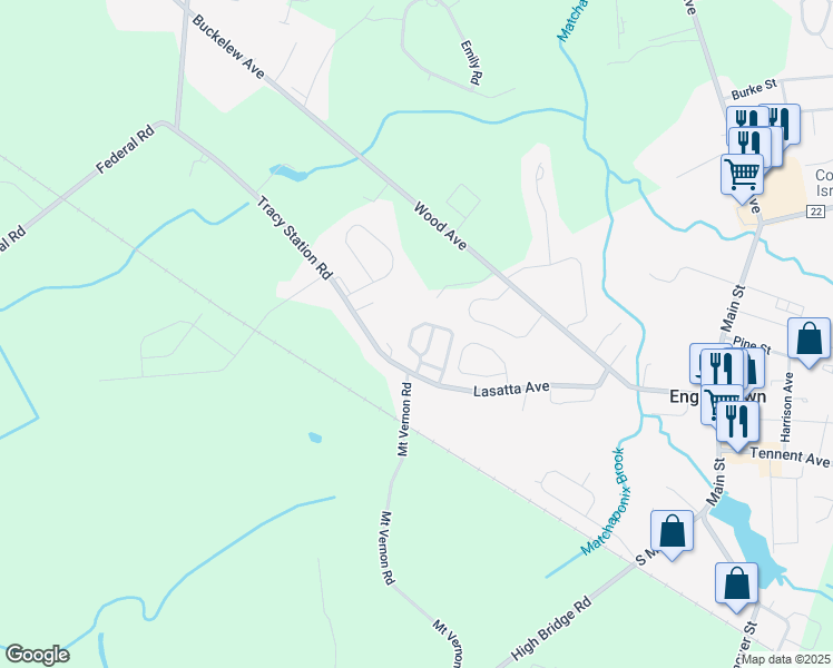 map of restaurants, bars, coffee shops, grocery stores, and more near 24 English Club Drive in Englishtown