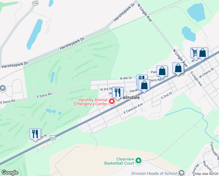 map of restaurants, bars, coffee shops, grocery stores, and more near 204 Mckinley Avenue in Hershey