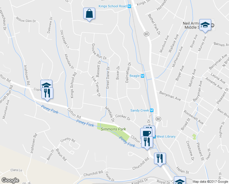 map of restaurants, bars, coffee shops, grocery stores, and more near 6134 Boxer Dr in Bethel Park