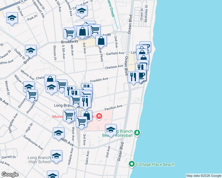 map of restaurants, bars, coffee shops, grocery stores, and more near 404 Villa Drive in Long Branch