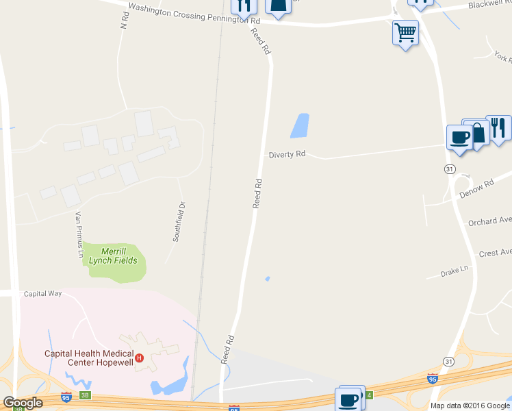 map of restaurants, bars, coffee shops, grocery stores, and more near 1589 Reed Road in Pennington