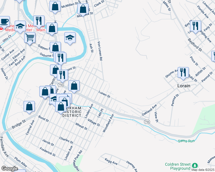 map of restaurants, bars, coffee shops, grocery stores, and more near 317 Russell Avenue in Johnstown