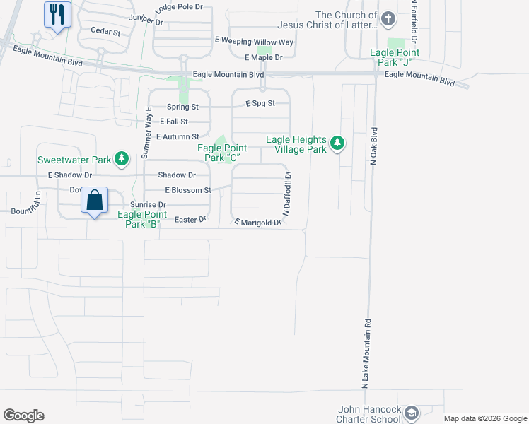 map of restaurants, bars, coffee shops, grocery stores, and more near 2348 East Sego Lily Drive in Eagle Mountain
