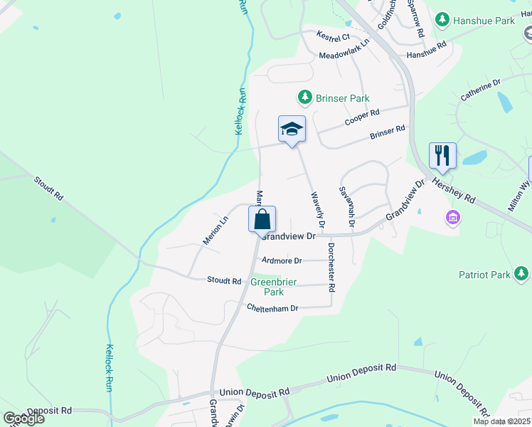 map of restaurants, bars, coffee shops, grocery stores, and more near 7 Margate Dr in Hummelstown