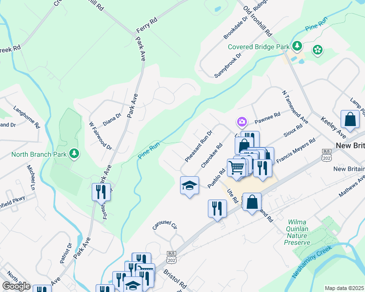 map of restaurants, bars, coffee shops, grocery stores, and more near 206 Cayuga Circle in Doylestown